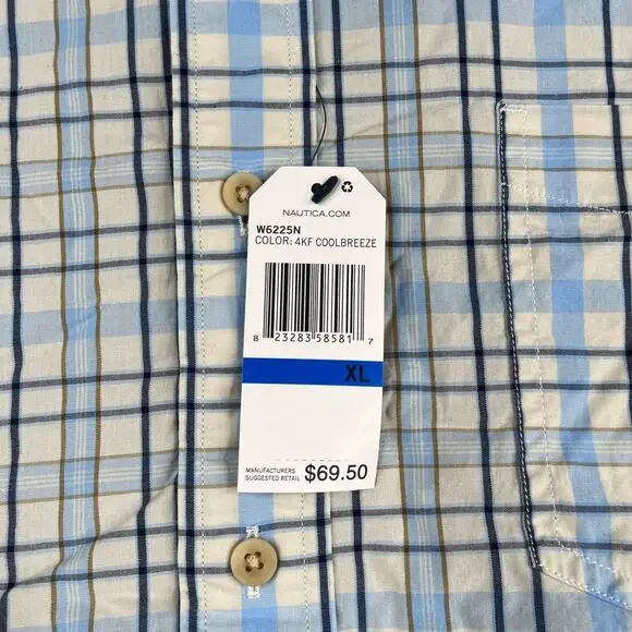 Nautica Cool Breeze Blue Plaid Shirt Pocket Button Up Long Sleeve Mens New NWT - Picture 4 of 13